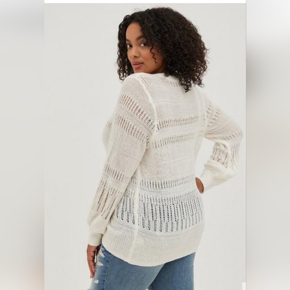 Torrid SIZE 1 EXTRA LARGE IVORY POINTELLE PULLOVER BALLOON SLEEVE SWEATER NWT - Picture 9 of 10